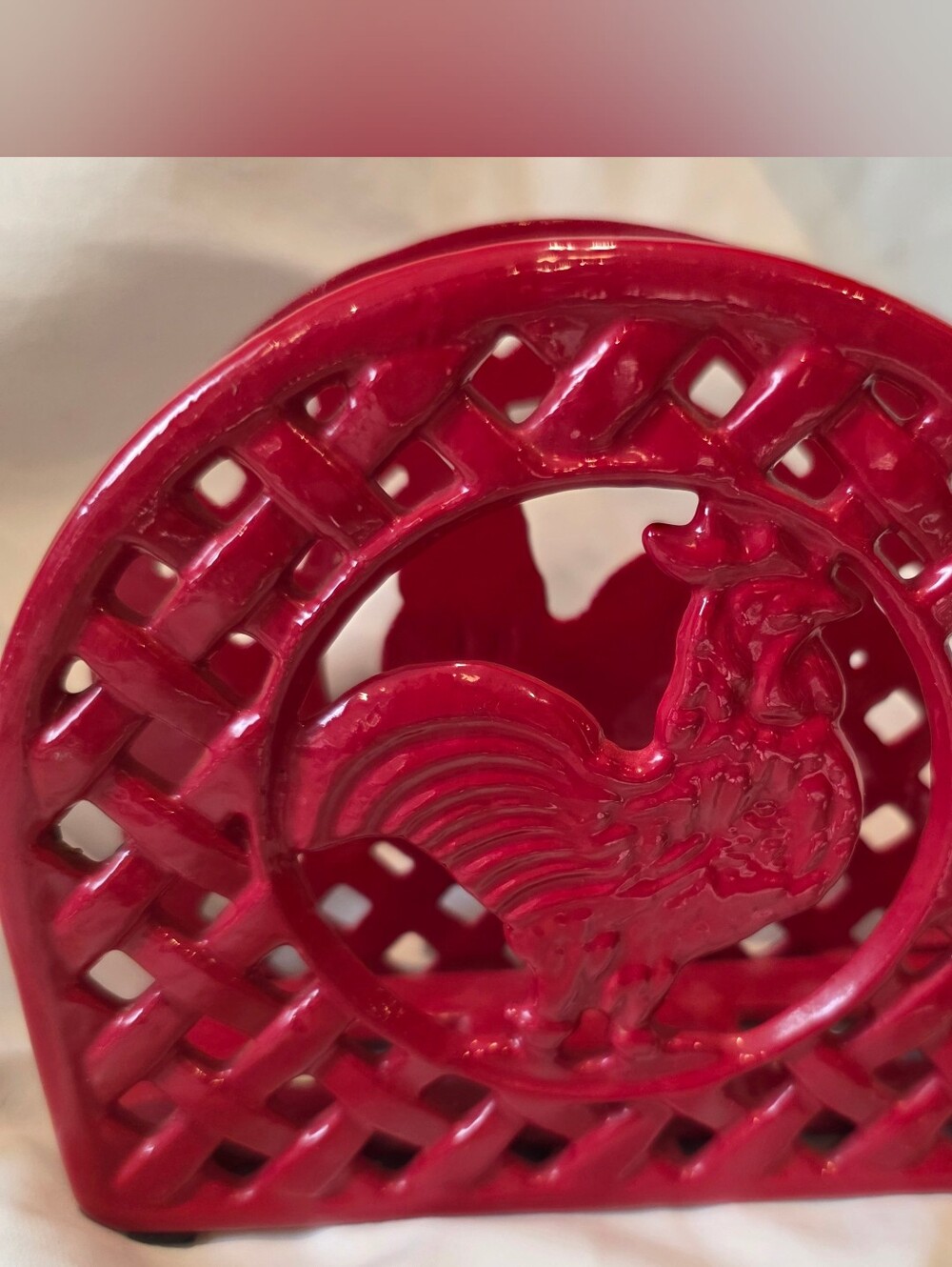 Vintage Farmhouse Red Cast Iron Rooster Napkin Holder French Country Kitchen